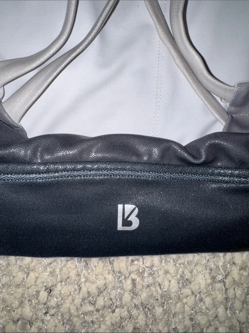 BuffBunny Revolution Gloss Ombre Strappy Sports Bra in Black, Gray & White